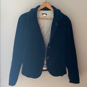 JCrew navy blue velvet blazer with leather buttons